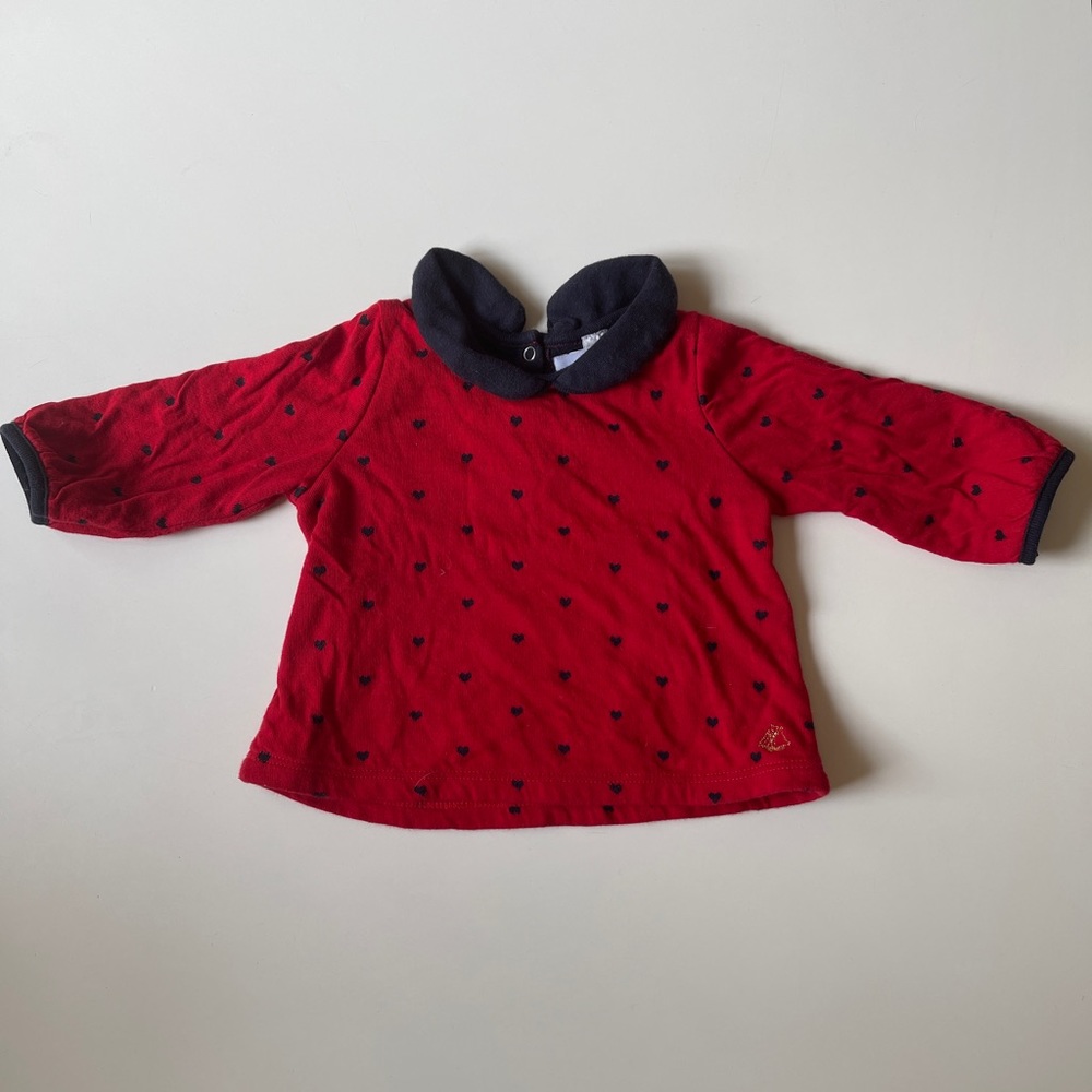 Petit Bateau Peter Pan collar long sleeve heart print baby top 6 months